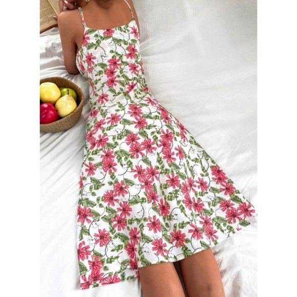 Boho Floral Print Ruched Bust Knot Front Dress 50% OFF - Picture 5 of 11